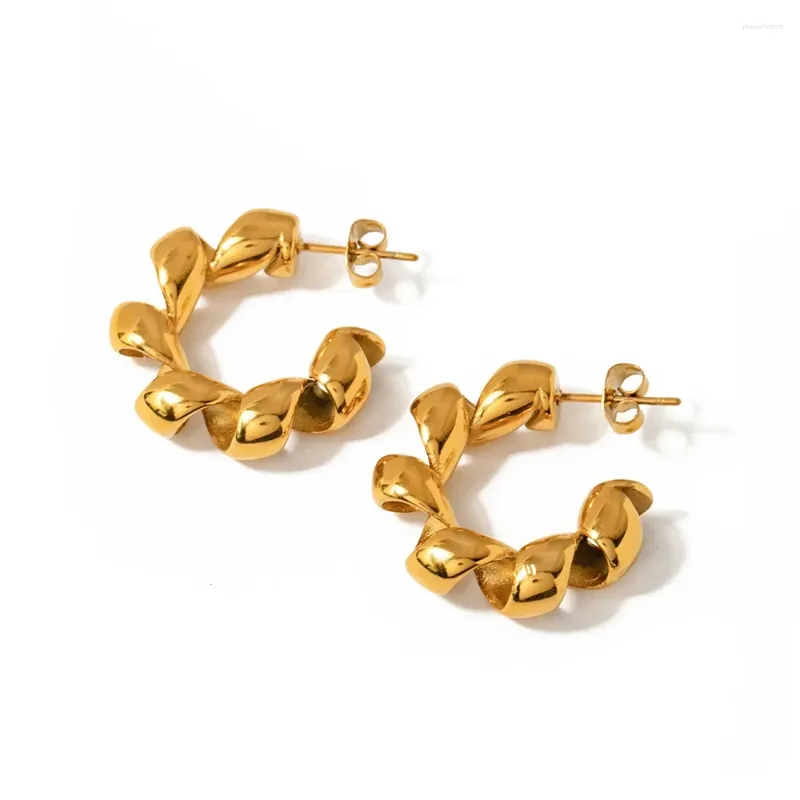 Boucles d'oreilles cerceau ALLME Simple anneau de téléphone torsadé en forme de C or 18K PVD plaqué acier inoxydable grande boucle d'oreille pour les femmes Brincos