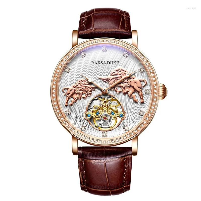 Wristwatches RS 888 Cattle Fashion Men's Fully Automatic Mechanical Watch With Diamond Embedded Waterproof