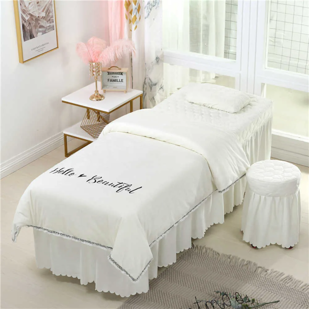 4pcs belle salon de beauté ensembles de literie massage spa utiliser corail velours broderie housse de couette jupe de lit drap de couette personnalisé #sv9ocy3n0