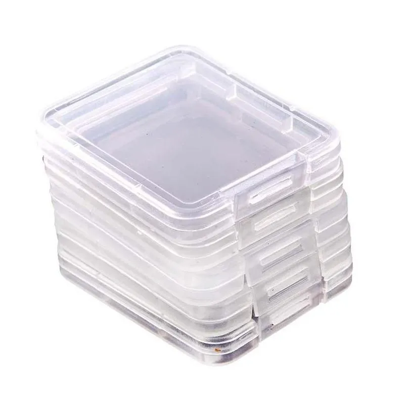 Förvaringslådor BINS Memory Card Storage Box Square Transparent plastfodral Finish Containerskydd Fall förpackning Drop Deliv Dhejz