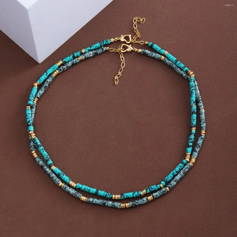 Choker Real Gold Plated Classic Natural Turquoise Stones Heishi Pärlade halsband för kvinnor Boho Chic krage