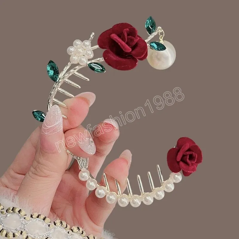 Fashion Rose Flower Hair Clip żeńska elegancka perłowa frędzla kucyk klamra klipu Kobiety do włosów Hair Akcesoria