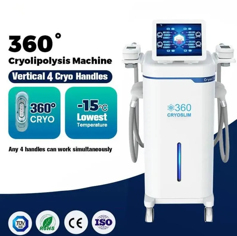 4 مقابض تخليص تجميد الدهون Criolipolisis 360 Multifuncional Cryolipolysis Machine خلية إزالة الدهون فقدان الوزن تقليل آلة تجميد الدهون