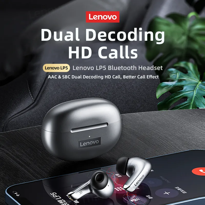 100 Original Lenovo LP5 Wireless Bluetooth Earbuds HiFi Music