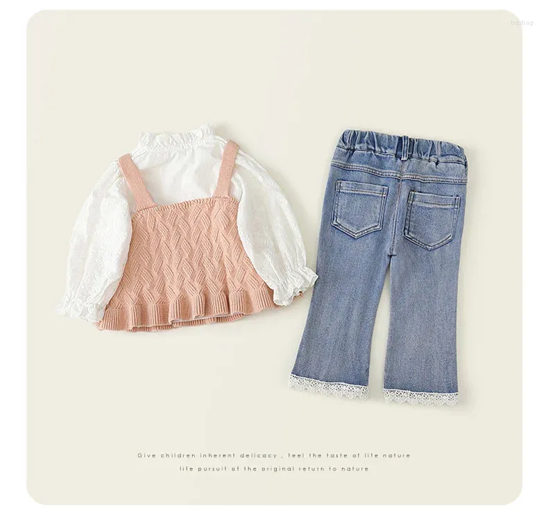 Zestawy odzieży Zestaw dziewcząt 2023 Koszule i spodnie Koreańska moda jesienna noszenie maluchów ubrania dzieci