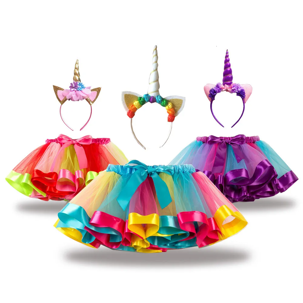 Spódnice darmowe jednorożenne opaski na głowę księżniczka tutu spódnica dziewczynki Ubrania Rainbow dla dzieci dla dzieci suknia balowa 230420