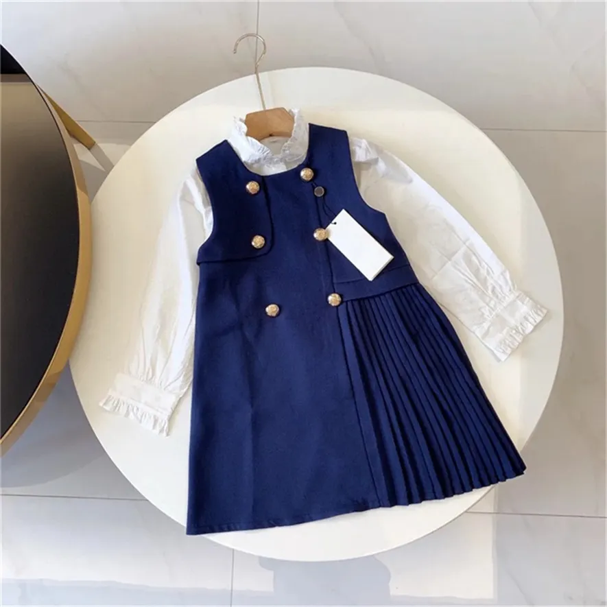 Kläderuppsättningar Designer Baby Girls Children Long Sleeve White T-shirt Classic Brand Clothes Spring Kids Spring Dress Set Luxury Letter Clothes Size 90cm-140CM B01