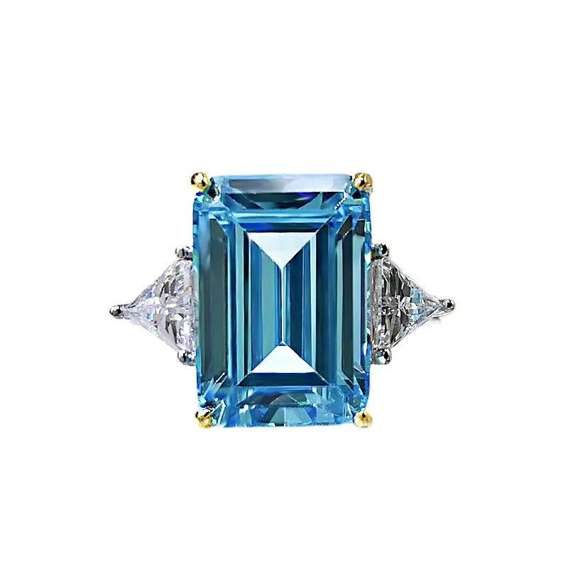 Bague Éternité En Argent 925 Avec Aigue-Marine - Pierre Bleue Lab-Created - Taille 7