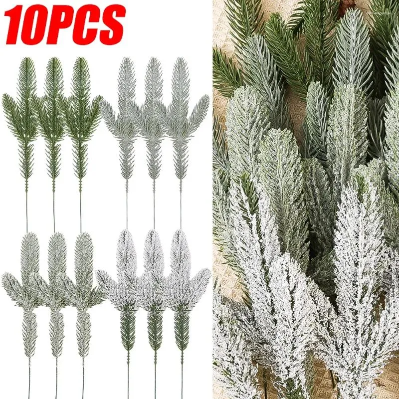 Decorative Flowers 5/10pcs Snow Pine Branches Artificial Fake Plant Christmas Needles DIY Wreath Ornament Xmas Festival Party Home