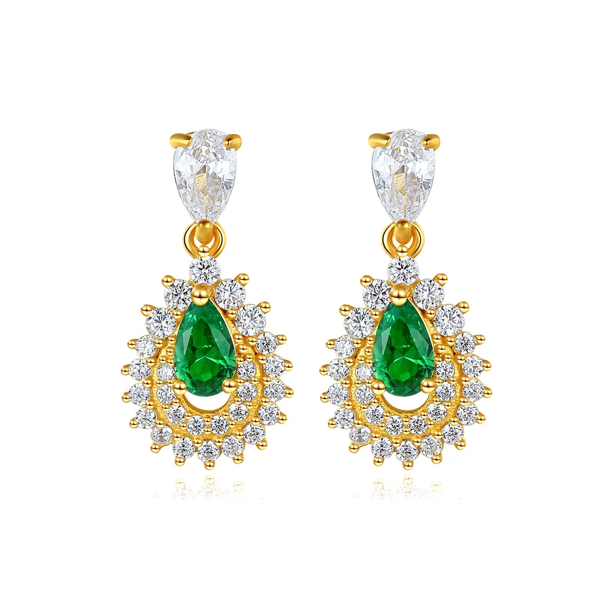 Su Damla Dangle Küpeler S925 Gümüş Mikro Set Zirkon Emerald Damla Küpeler Avrupa Kadınları Retro Küpeler Düğün Partisi Üst Son Takı Sevgililer Günü Hediye SPC