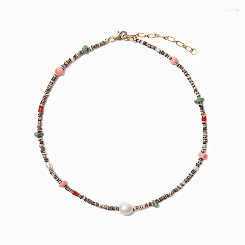 Collier ras du cou en acier inoxydable pour femmes, chaîne d'extension colorée en perles naturelles, style bohème coloré, accessoires de mariage