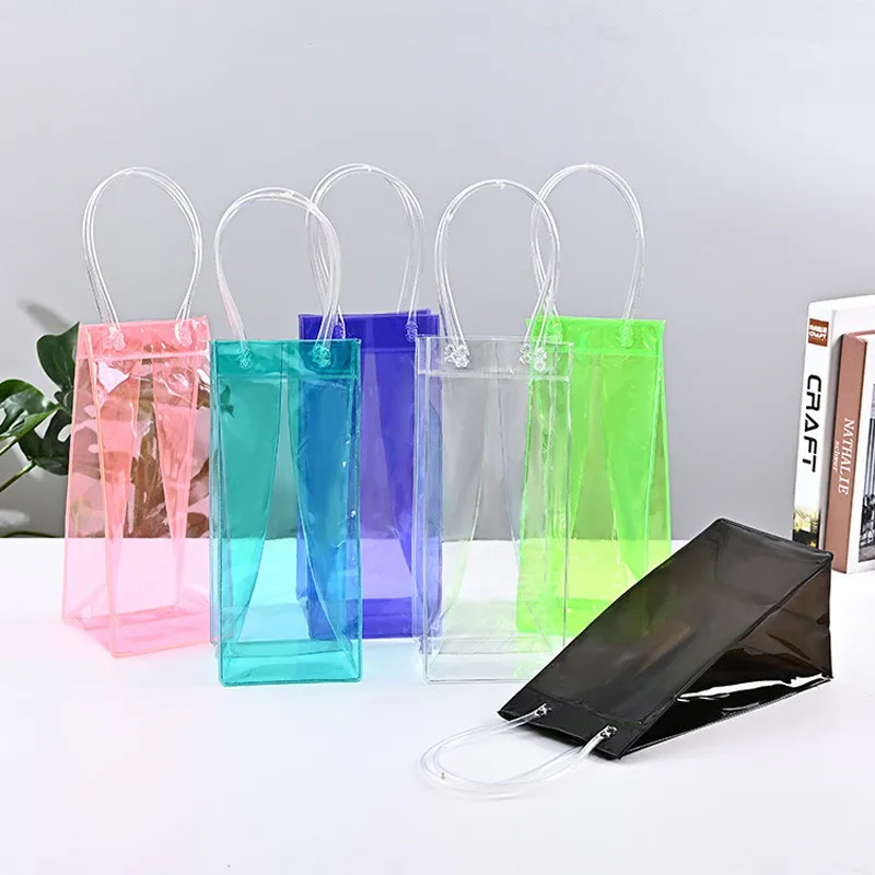 Ice Wine Bag With Handle Collapsible Clear PVC Pouch Wine Cooler Bag Wine Chiller Sleeves For Champagne Beer Beverages LX6245 From 1 41 DHgate