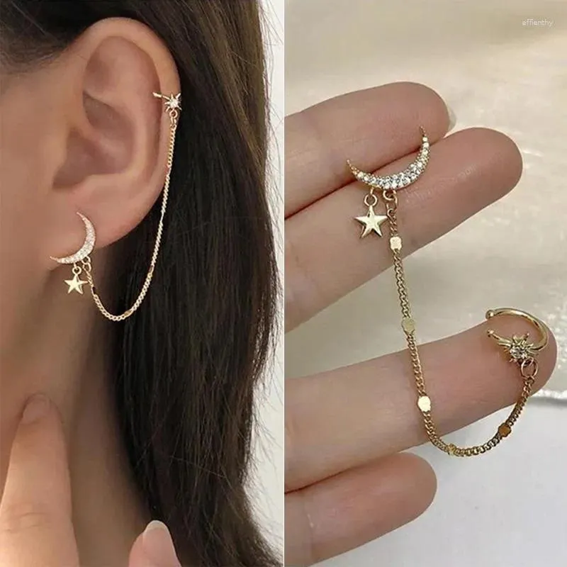 Rücken Ohrringe 1PC Mode Gold Farbe Mond Stern Clip Für Frauen Einfache Schmetterling Gefälschte Knorpel Lange Quaste Ohr Manschette schmuck Geschenke