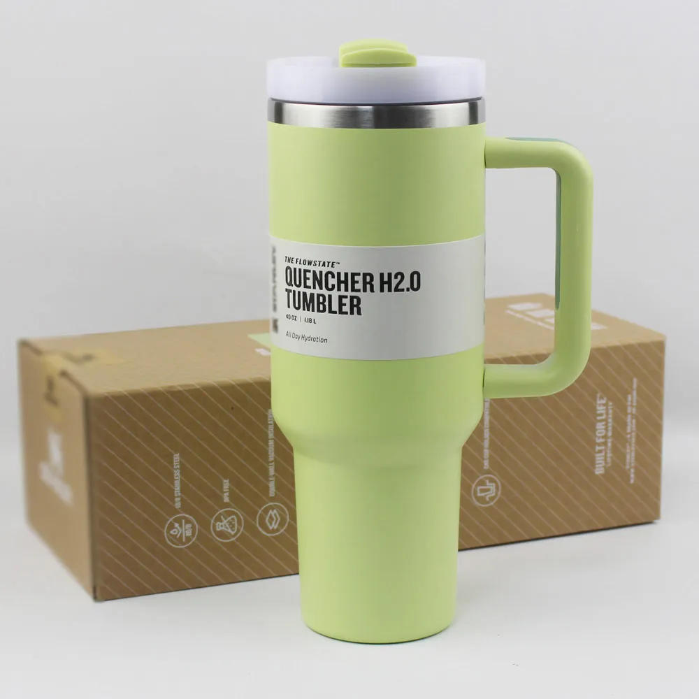 1 unidade H2.0 Plus novos copos de aço inoxidável de 40 onças com tampa de alça canudo caneca de cerveja de grande capacidade garrafa de água acampamento ao ar livre isolado a vácuo bebendo copos de 40 onças H0253