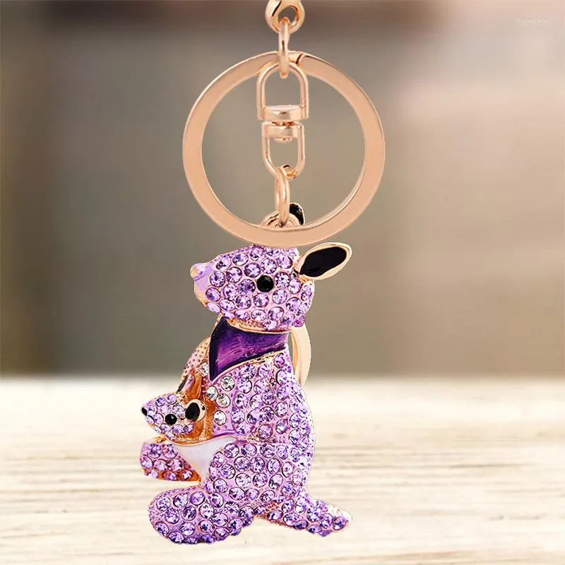 Keychains Söt strass kristall känguru mor och son nyckelring djur nyckelkedja ringhållare väska hänge nyckel