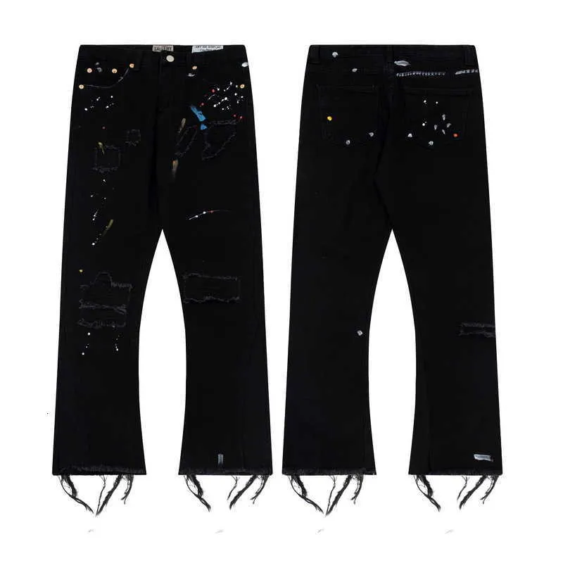 galerijen denim dept designerbroek gespikkeld Joggingbroek voor heren Mode Hip Hop Limited Street Los Angeles Handbeschilderd Gespikkelde stippen Beschadigde pijp Rechte korte broek