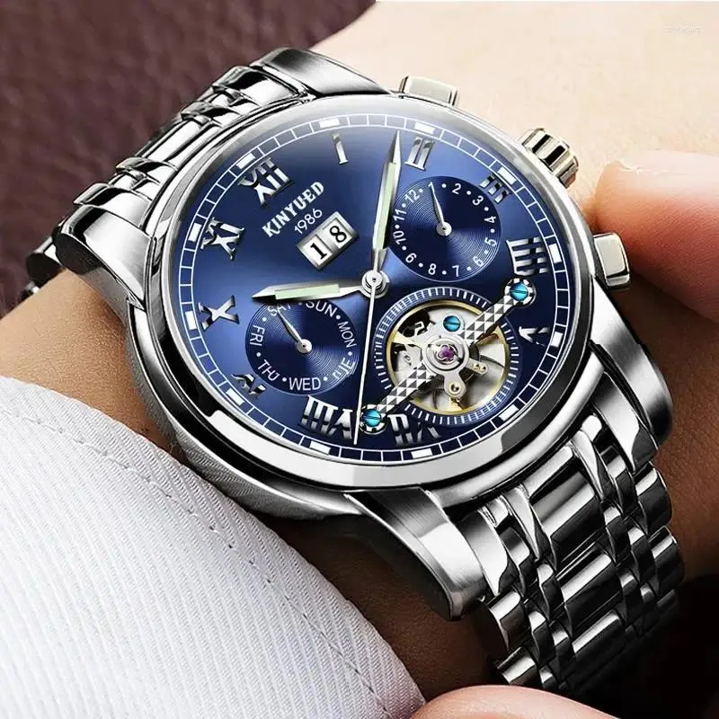 Wristwatches KINYUED Mens Watch Business Stainless Steel Band Automatic Mechanical Men Relogio Waterproof Watches