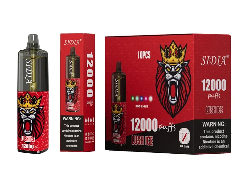 Schweden Europa Vape heißer Verkauf Sidia Vape Puff 12000 RGB-Licht Großer Tank 12k Puffs 20ml Ejuice-Öl Einweg-Vape E-Zigarette 11 Farben Mesh Coil Pen Dampf VS Tornado