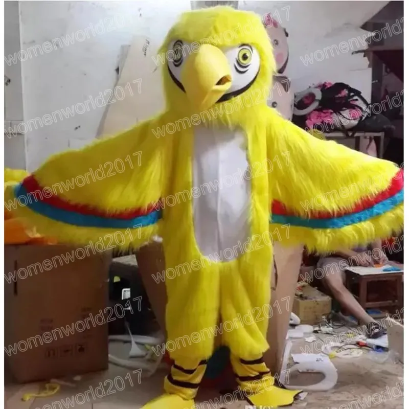 Cadılar Bayramı Sarı Parrot Maskot Kostüm Simülasyon Karikatür Karakter Kıyafetleri Takım Yetişkinler Boyut Kıyafet Unisex Doğum Günü Noel Karnavalı Fantezi Elbise
