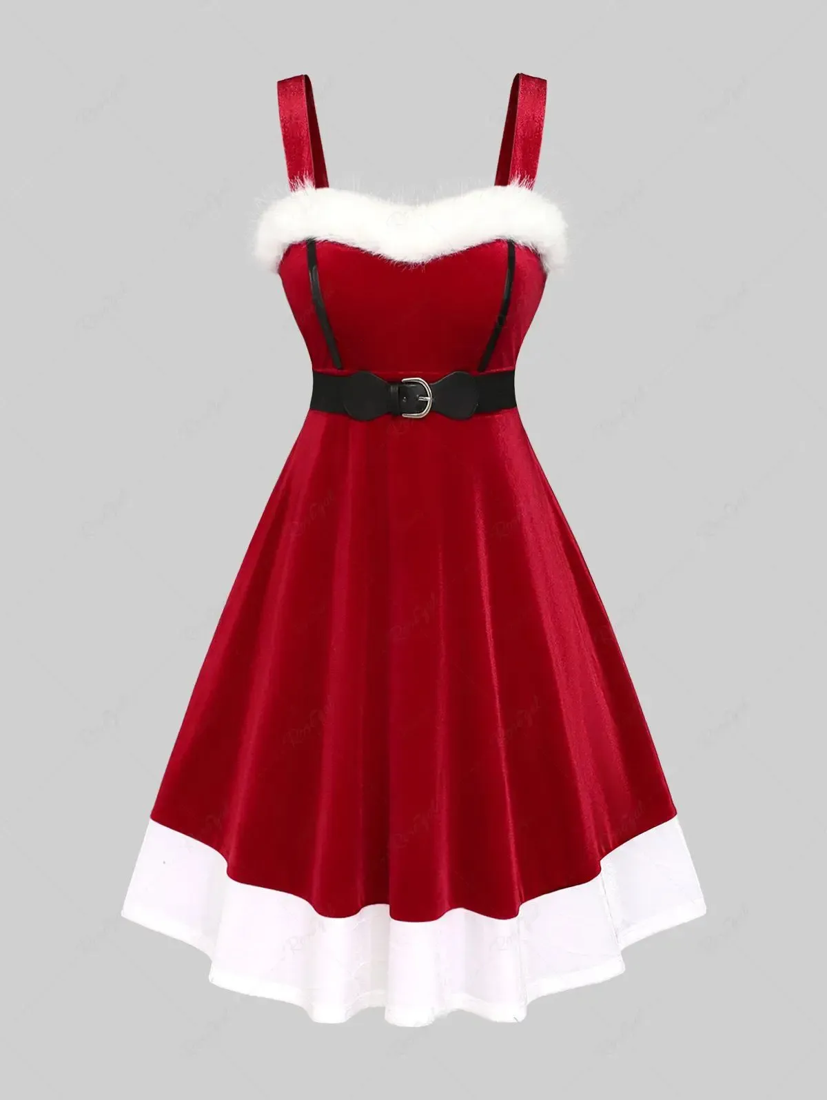 Grundläggande avslappnade klänningar Kenancy Plus Size Christmas Vintage Dress Velvet Contrast Trim Party A Line Santa Claus Dresses for Women 231120