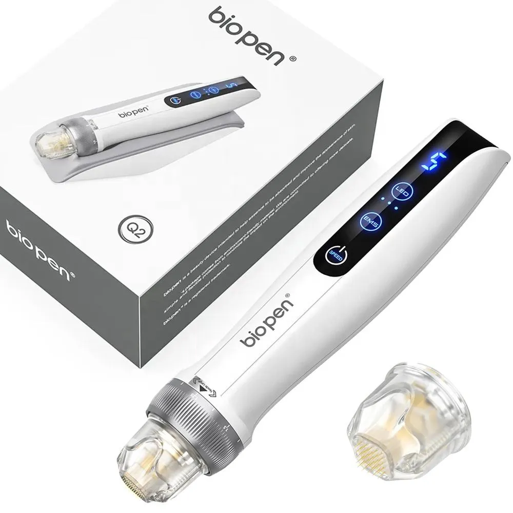 Wireless 5 Speed Level Electric facial beauty device Bio Pen Q2 combine EMS and Microneedling Triple Effects Skin Rejuvenate with LED Light for Beard / hair Regrowth