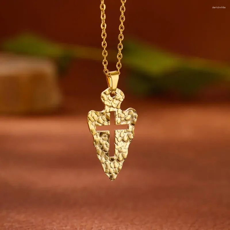 Pendant Necklaces Geometric Hollow Cross Embossed Gold Color Necklace For Women Stainless Steel Neckalce Choker Everyday Trend Jewelry