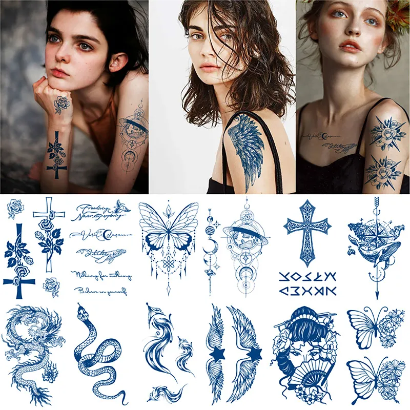 Tymczasowa naklejka na tatuaż wodoodporne, trwałe smocze kwiaty duże zdjęcie fałszywe tatuaż ciało sztuka zielona naklejka tatoo dla kobiet mężczyzn