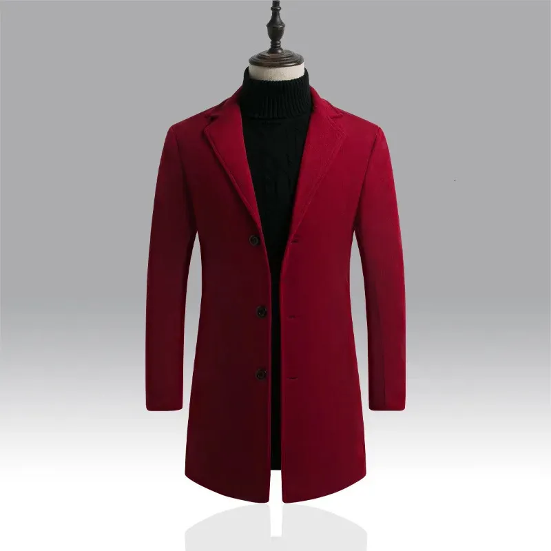 Men' Blends Wine Red Mens Overcoat Winter Clothing Long Blend Coat Male Slim Fit Oversized Woolen for Men Sleeve Outerwear Xxxl 231121