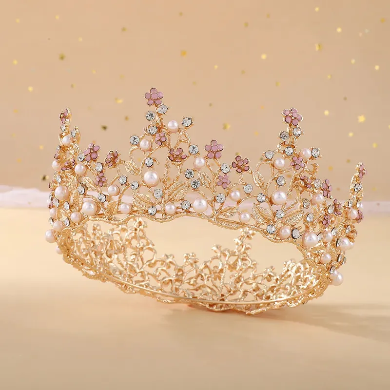 Gioielli per capelli da sposa KMVEXO Barocco rosa nero cristallo strass Corona rotonda Tiara Gioielli per capelli Accessori per capelli da sposa Corone da sposa Queen Party 231121