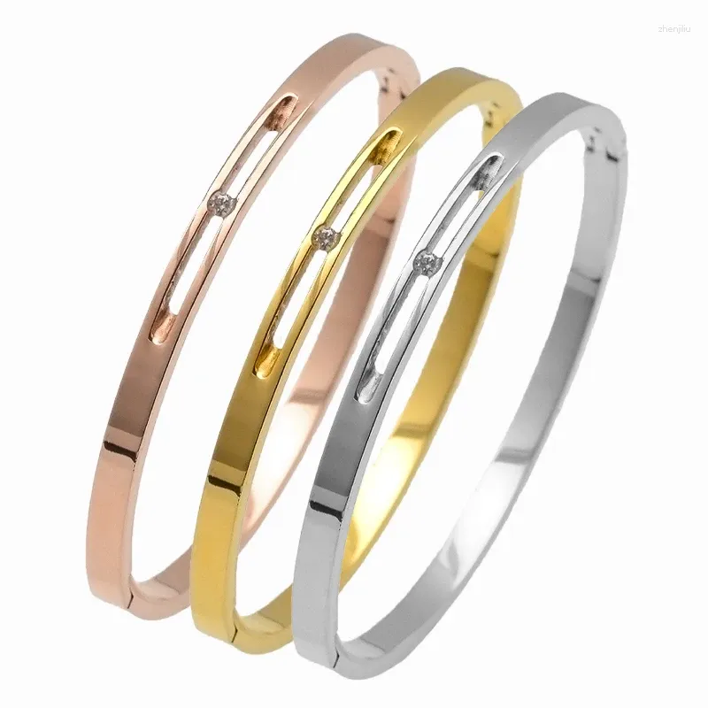 Bangle ZALMAN Classic Brand Inlaid Crystals Charm Bracelets Bangles For Women Girl Gold Color Shiny Thin Cute Jewelry 2024