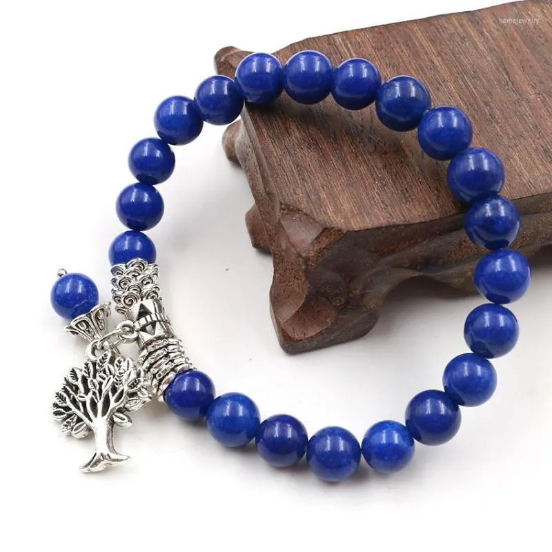 Strand XSM 8mm Lapis Lazuli Prayer Rosary Armband Pärlor Stone Bangles Reiki Tree Of Life and Lotus Flower Buddhist Meditation SMEEXKE