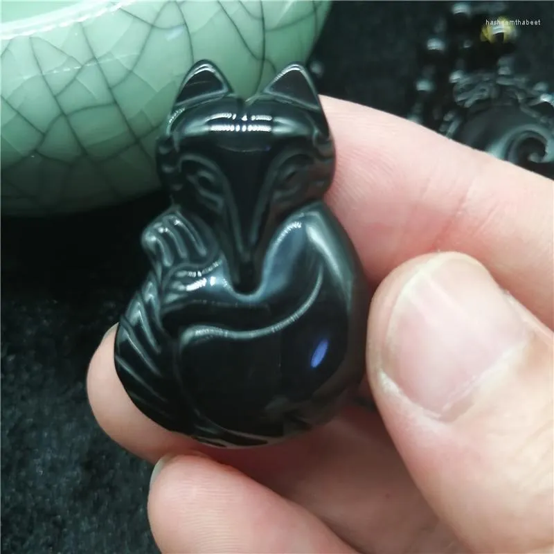 Anhänger Halsketten Großhandel Schwarz Natürliche Obsidian Stein Halskette Neun Schwanz Glücklich Für Frauen Männer Modeschmuck