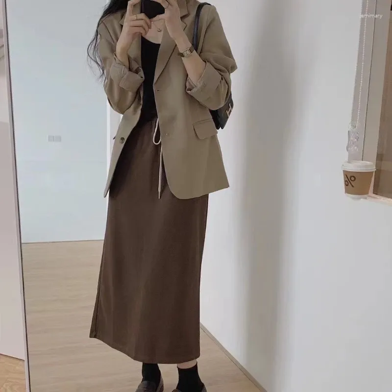 Tweedelige jurk UNXX herfst blazer sets Koreaanse casual koffie blazers jas trekkoord rok mode tweedelig pak vrouwen set vintage