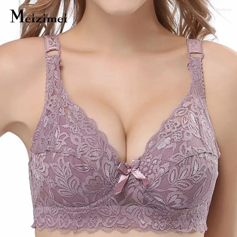 Meizimei minimizer bras for women sexy lace bralette ultra thin brassiere  girl plus size 36 38 40 push up BCD top bh transparent