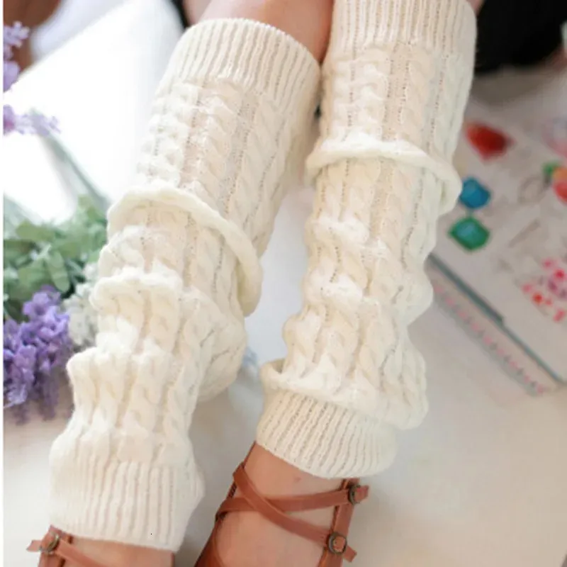 Socks Hosiery Womens Leg Warmer Lolita Long Knitted Keep Warm Foot Cover Ladies Autumn Winter Black White Twist Crochet Boot Cuff 231120