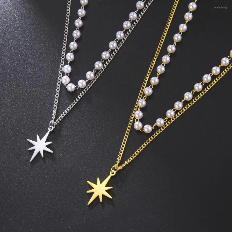 Catene Unift Collana North Star per donna Perle di perle di lusso Collana girocollo in acciaio inossidabile Accessori Gioielli di moda placcati in oro
