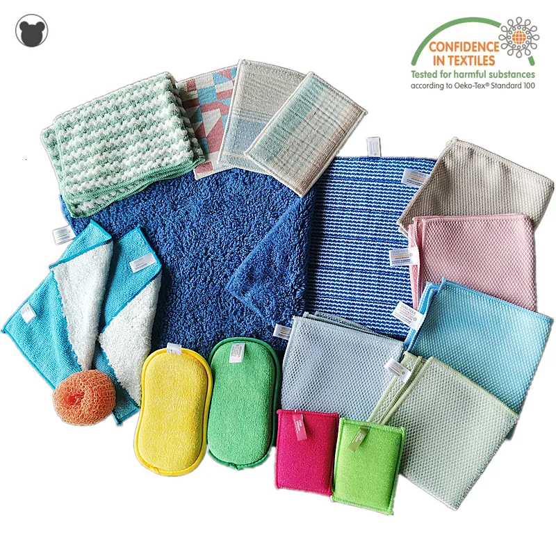 Cleaning Cloths 18PCS Set Supplies Gift Bag Microfiber Kitchen Towels Glass Scouring Pad Sponges Household Rags Bathroom Tools 230421
