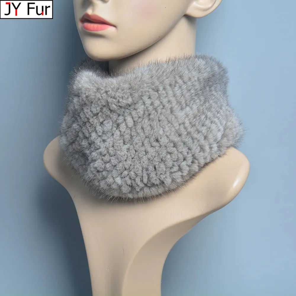 Scarves Women Mink Fur Scarves Lady 100%Natural Fur Headband Fashion Knit Ring Scarf Winter Warm Good Elastic Neck Warmer Scarves 231120