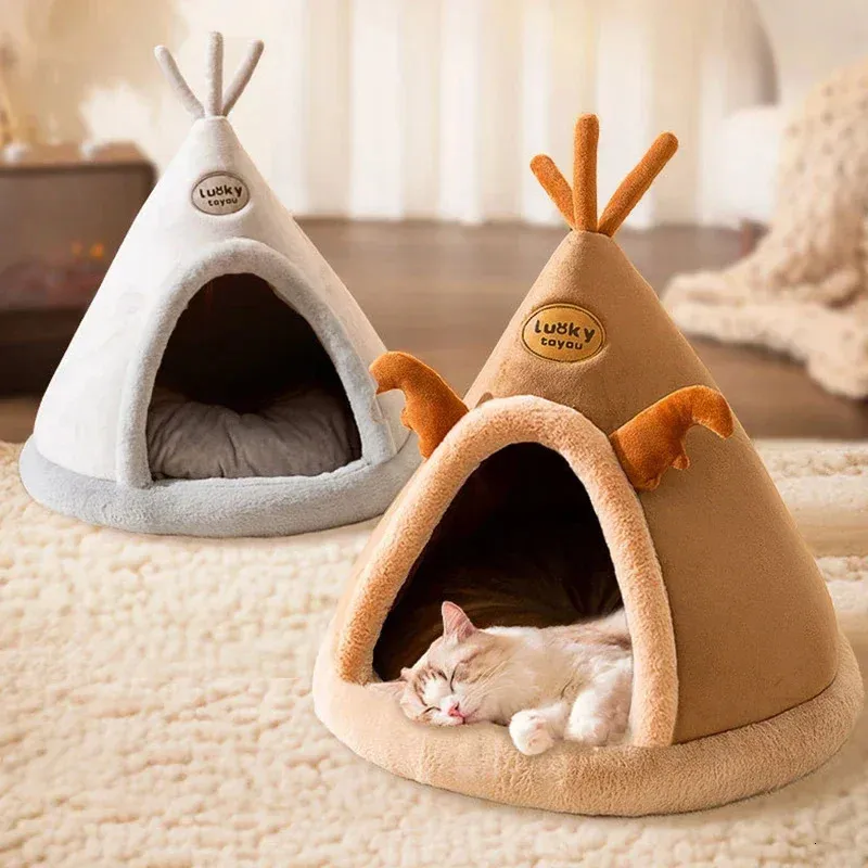 kennels pens Winter Warm Pet House Dog Soft Nest Kennel Cozy Sleeping Cave Cat Dog Puppy Christmas Tents Bed Nest For Small Medium Dogs Cats 231120