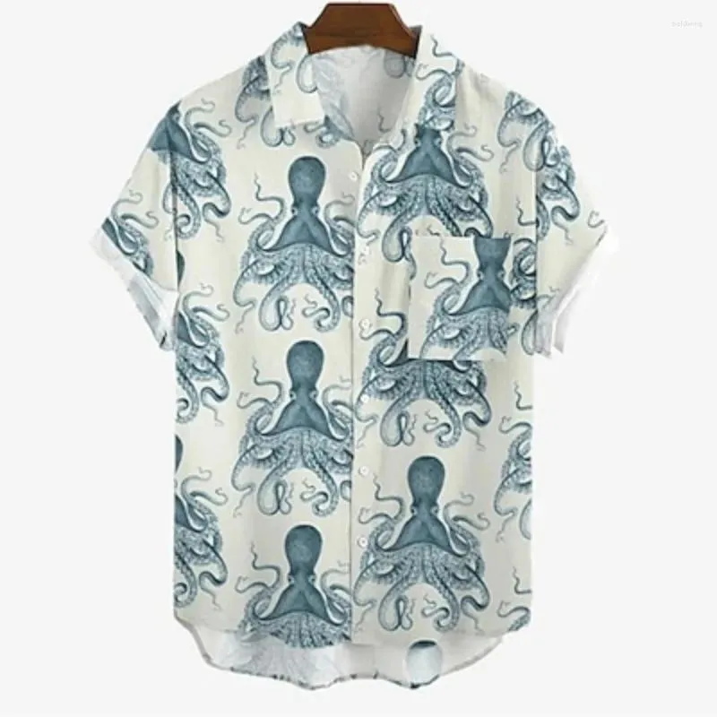 Men's Casual Shirts Summer Hawaiian Shirt Animal Octopus Turndown 3D Print Street Daily Short Sleeve Button-Down Clothing Oversized Top 5XL