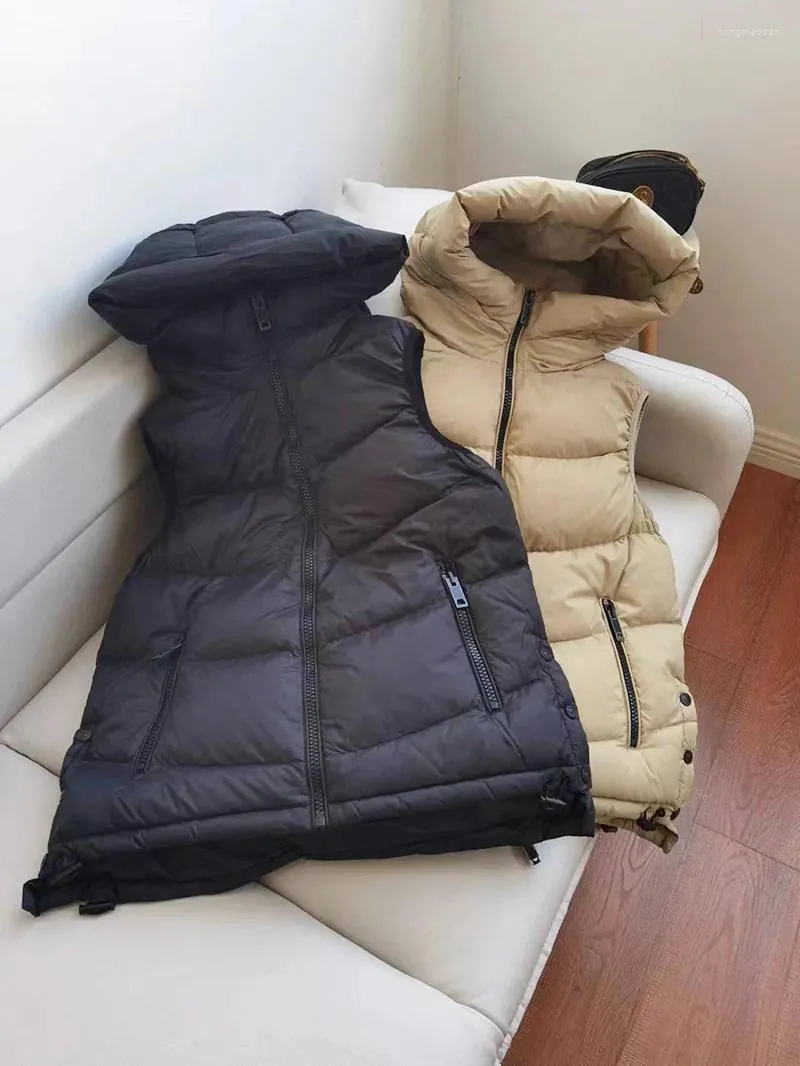 Gilets pour femmes Top End Automne / Hiver Femmes Mode Sans Manches Blanc Canard Down Veste Lâche Gilet Lady Vintage Zipper Manteau À Capuchon