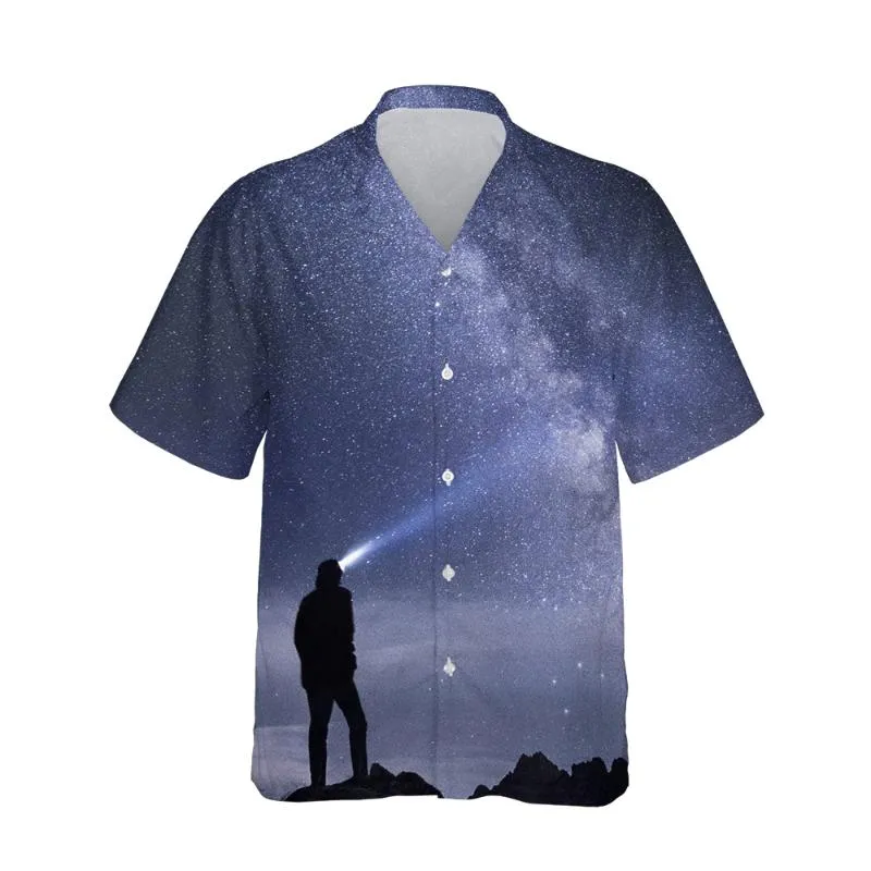 Koszulki męskie Hawajskie 3D Starlight Galaxy Wzorka natura sceneria fantasy Mężczyzna luźne wierzchołki Camisa Masculina 5xlmen's