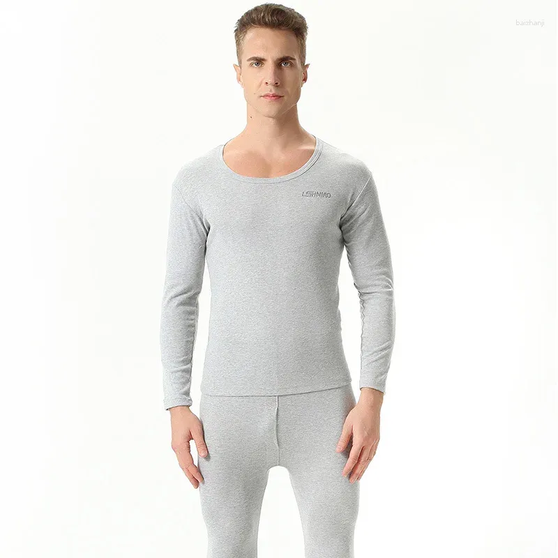 Erkek termal iç çamaşırı 2023 Sonbahar Kış Men Longs Longs Suit Pamuk Gevşek Elastik Yuvarlak Boyun Gömlek Pantolon 2 Parça Set Artı Boyut 7xl