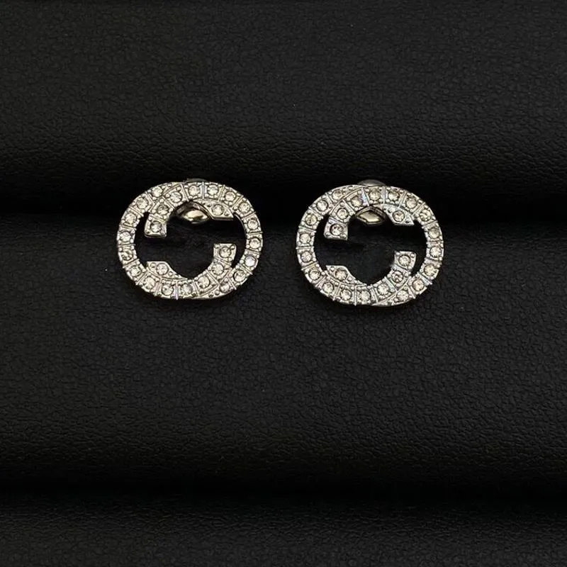 Ouro prata cor mulheres designer brincos tamanho clássico g carta diamantes completos luxo na moda latão noivado hoop atacado com saco de pó