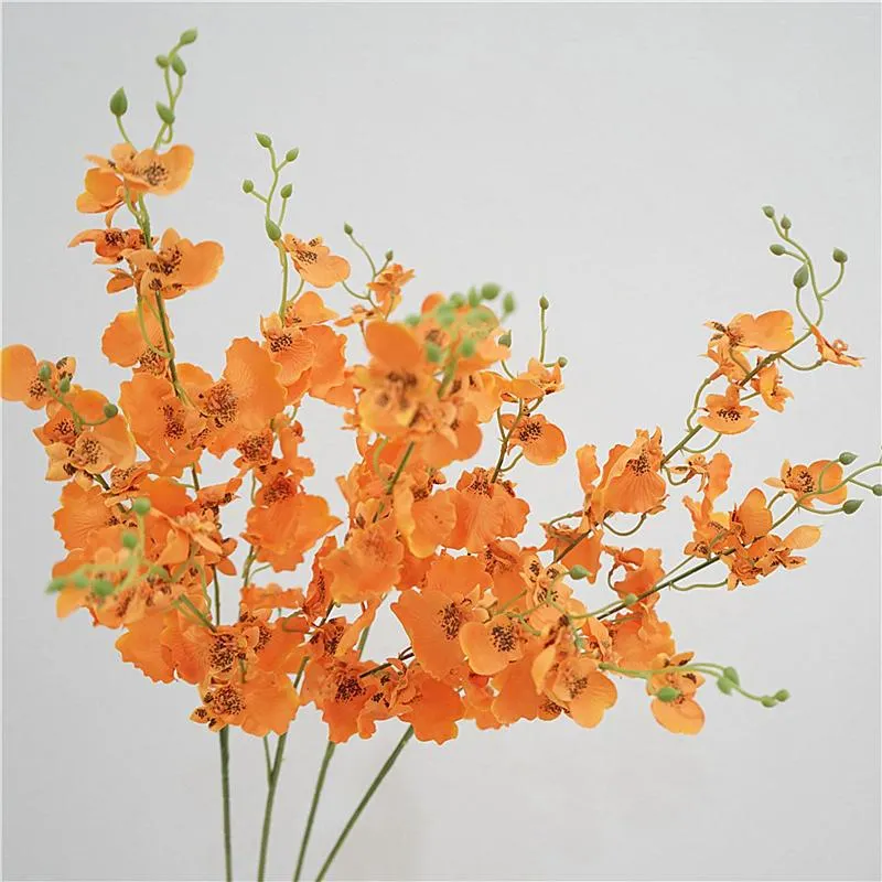 Flores decorativas flor artificial buquê de plástico seco amostra sala único ramo 1pc ornamentos casa laranja dança orquídea