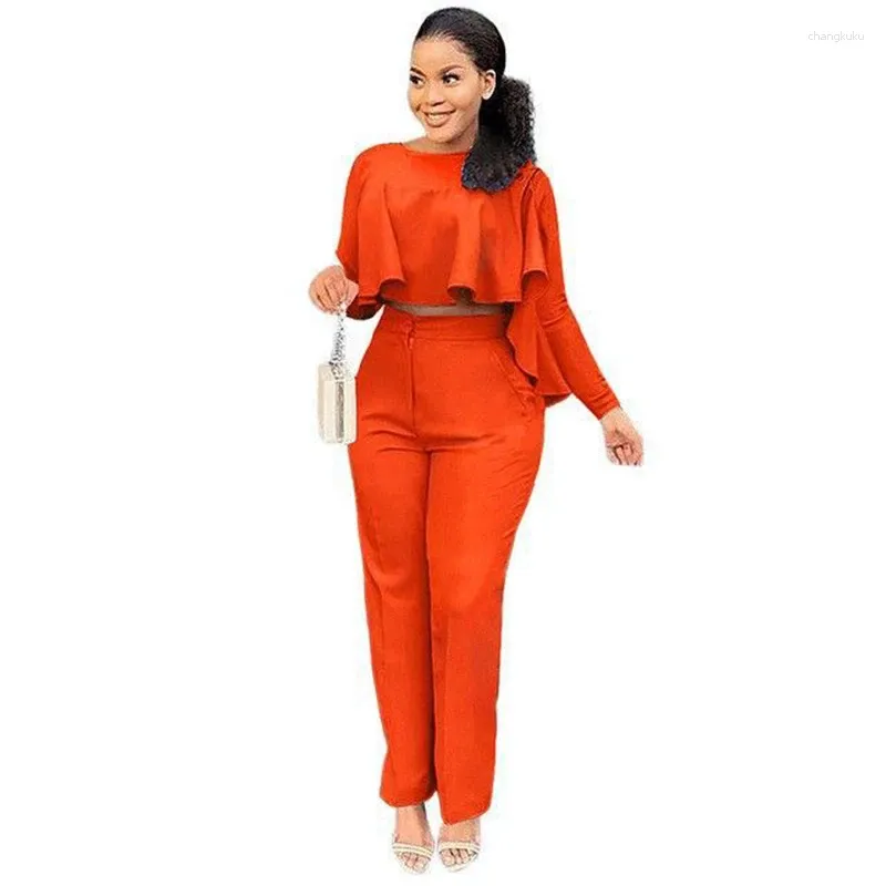 Ethnic Clothing African Clothes Women 2 Piece Set Crop Tops High Waist Pants Suit Fashion Solid Elegant Sexy Office Lady Outfits