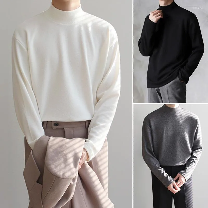 Men's T Shirts Autumn Winter Tops Men White Turtlenecks Undershirts Long Sleeve Cotton Warm Thick T-shirts Korean Black Tshirt Plus Size XXL