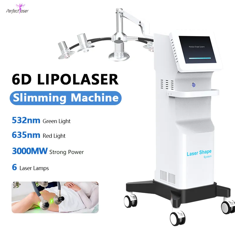 6D Lipo Laser Body Slimming Machine Fat Removal fat dissolve Equipment 532Nm Red Light 6 Laser Lamps