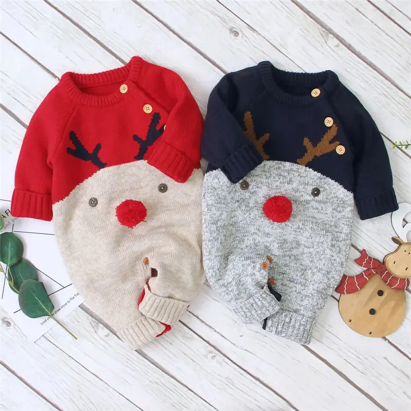 Rompers Citgeett Winter Christmas born Baby Girl Knitted Romper Jumpsuit Overall Sweater Warm Fall Autumn Wool Xmas Clothes 231120