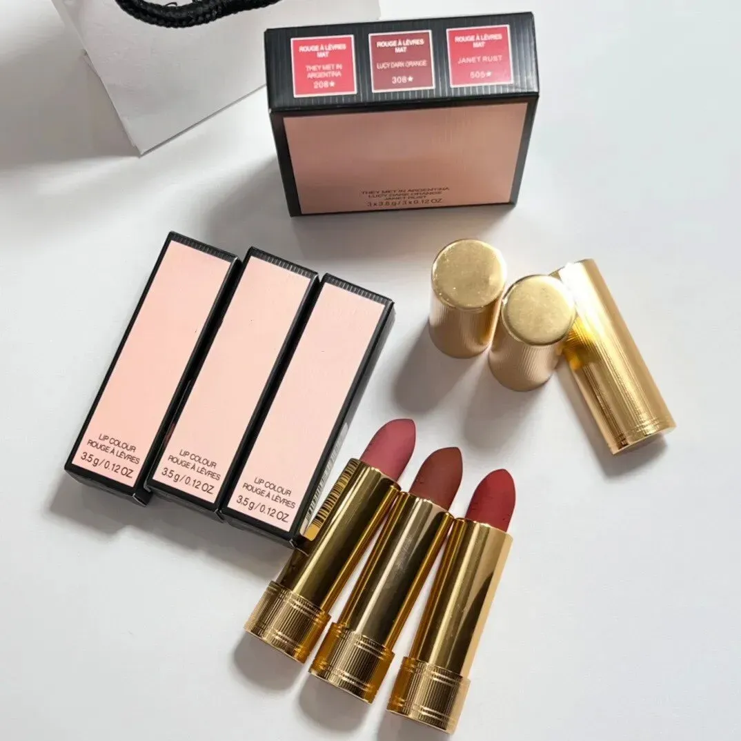 3pcs Lip Makeup Matte Lipsticks Set Rouge A Levers Mat Travel Lipstick Collection 3.5g Lipstick color 208# 308# 505# fast ship